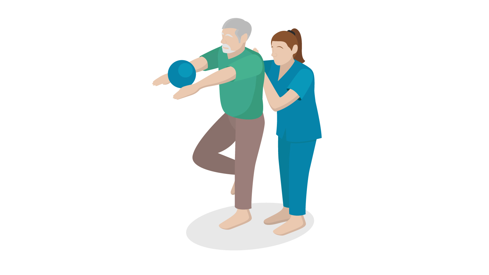 Diagram of Physiotherapist assisting a patient in a standing balancing exercise